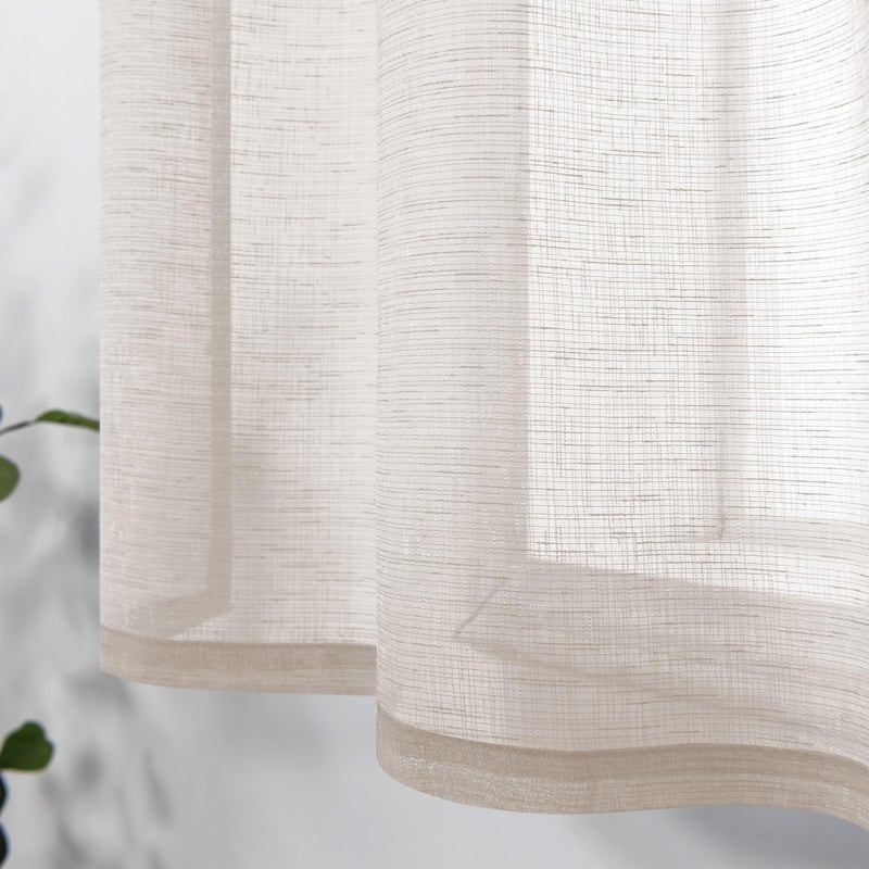 KOUFALL 30 Inch Curtains for Kitchen Windows Set of 2 Pack Cafe Curtain Tiers Sheer Cream Beige Short Curtain for Small Windows Bathroom Wide 30x30 Inch Length - Image 4